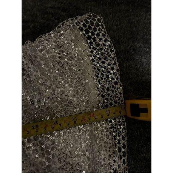 Maeve Reilly x BCBGMAZAZRIA Silver Asymmetrical Mini Dress Size 0 Puff Sleeve - Picture 12 of 12